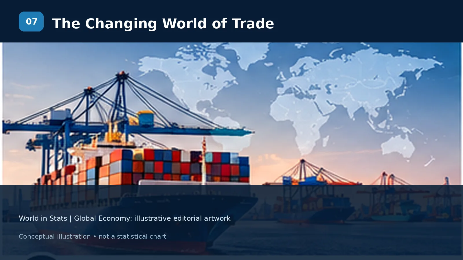 Illustration of global shipping and international trade networks.